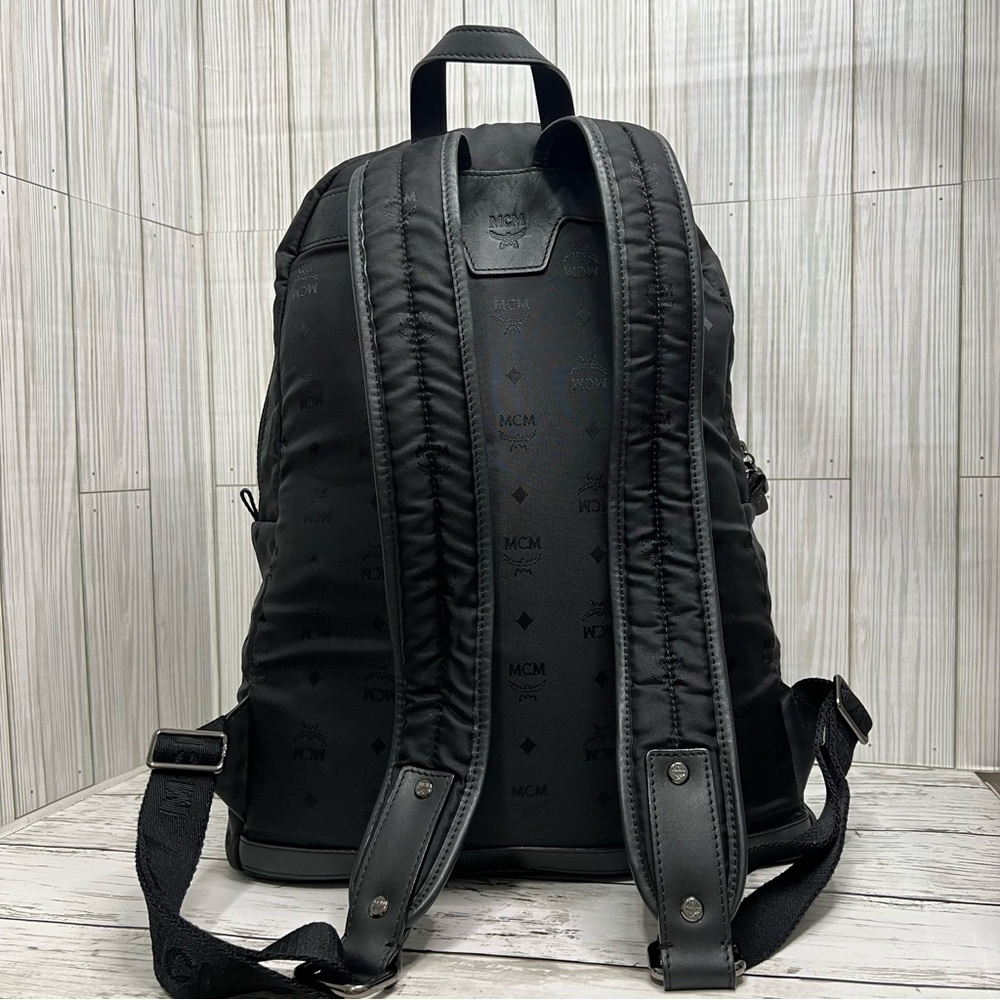 MCM Stark Backpack Black Nylon Logo Print Medium Unisex Designer Travel Bag - Picture 6 of 16